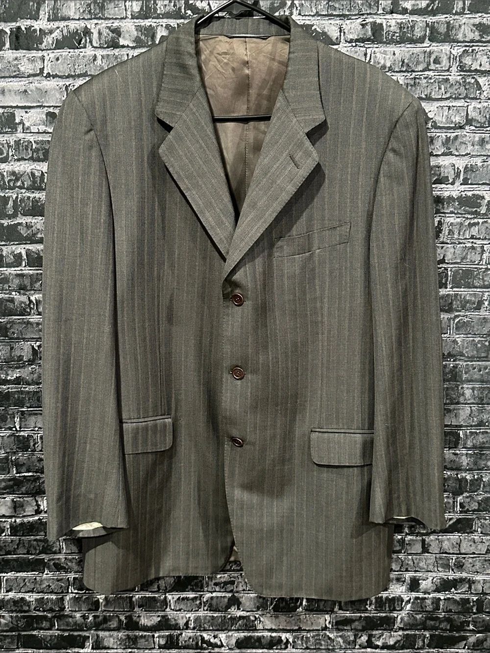 Canali Men's Gray & Brown Pinstripe Three-Button Suit Jacket